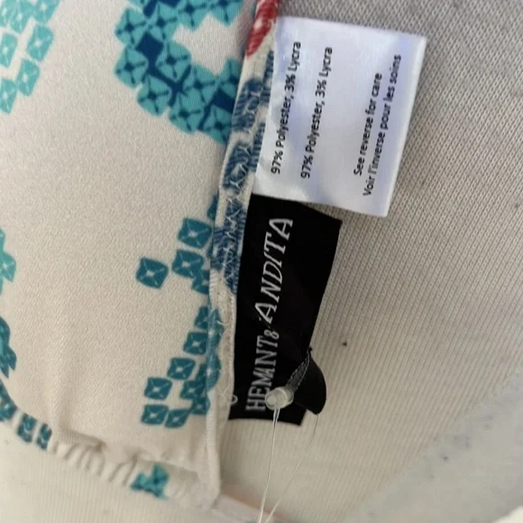 NWT! HEMANT & NANDITA printed size L off white Ananda two piece halter swim suit
